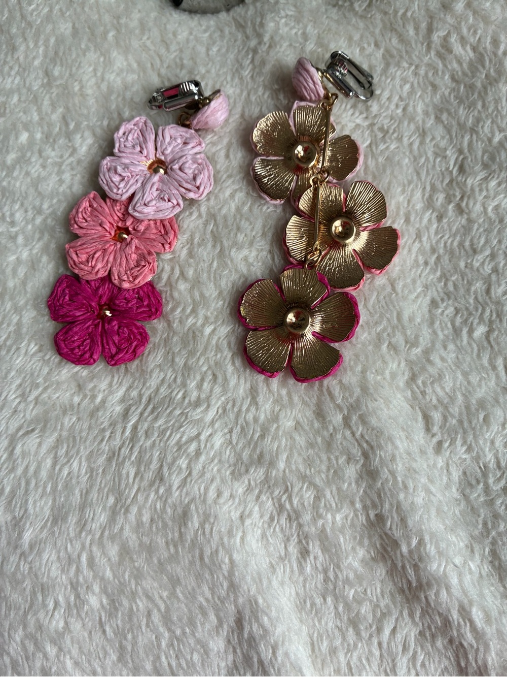 Floral Drop Clip-On Earrings in Pink Gradient and Gold